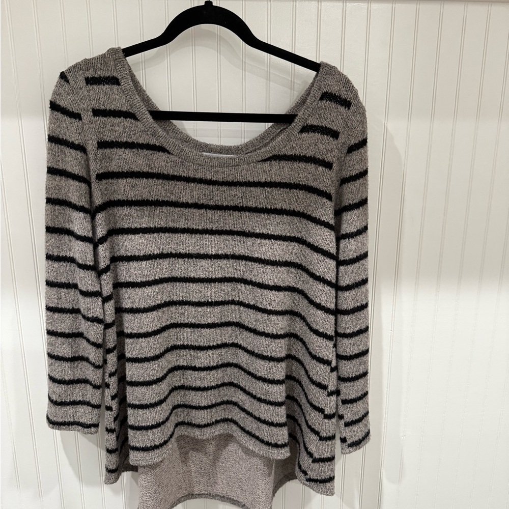 Le Lis Black and Gray Striped Tunic Sweater